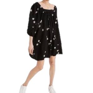 Square-Neck Pleat-Detail Mini Dress in Lazy Daisies